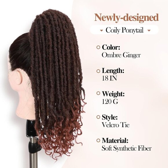 Clip In Dreadlock Twisted Ponytail Synthetic Faux Locs Natural Look main image 5